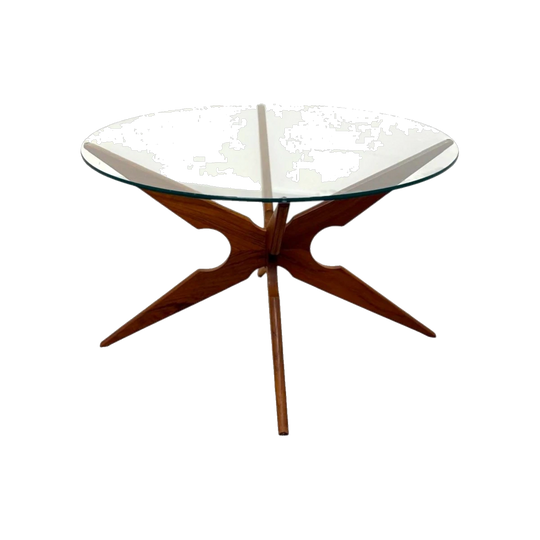 Sika Møbler Mid-Century Spider-Leg Coffee Table, Teak Base and Glass Top, Denmark, c. 1960s