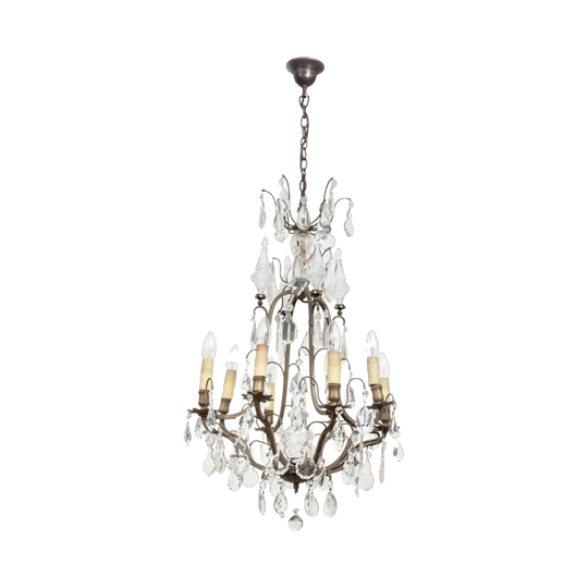 French 19th Century Parisian Eight-Branch Chandelier with Five Glass Obelisks