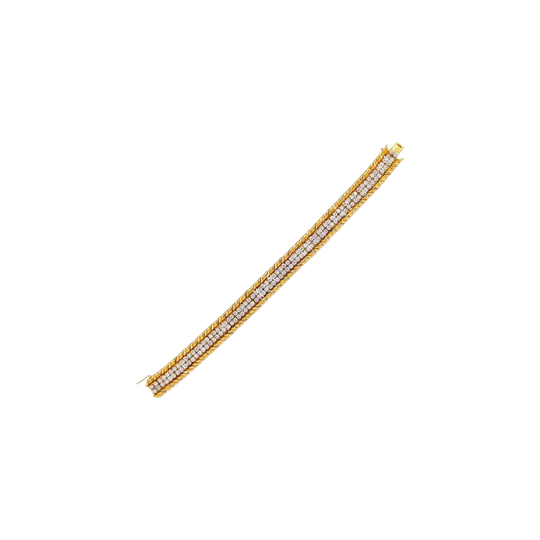 French 18 Karat Yellow Gold & Platinum Diamond Bracelet, 6.30 Carat