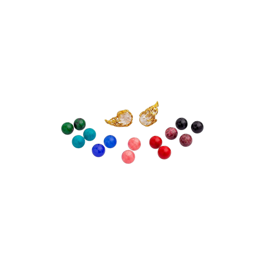 Gilbert Albert 18 Karat Yellow Gold Interchangeable ‘Comma’ Ear Clips with Eight Pairs of 13 mm Spheres
