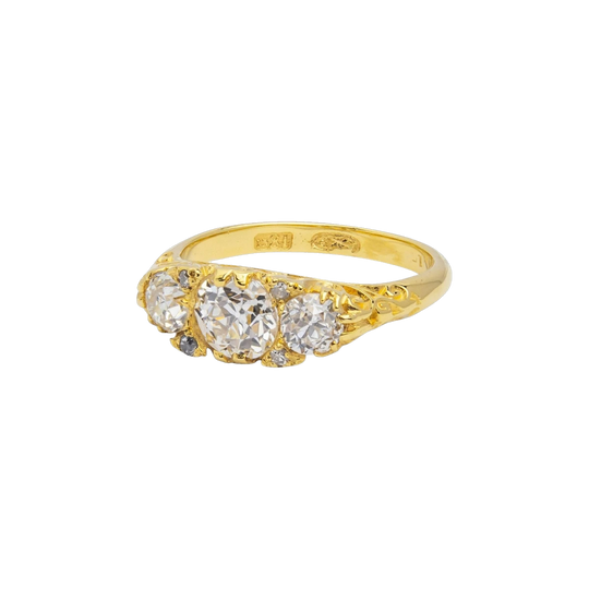 Antique-Style Old Cut Diamond Trinity Ring in 18ct Yellow Gold, 1.47ct Total