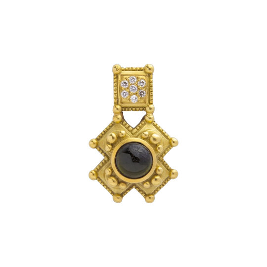 Green Tourmaline Cabochon & Diamond Pendant in 18ct Yellow Gold, After Barry Kieselstein-Cord