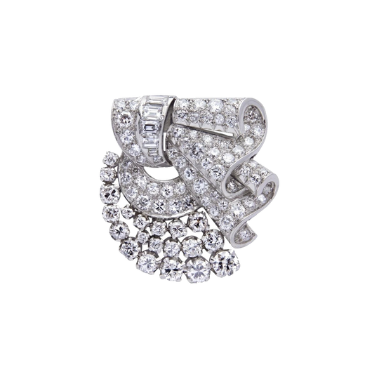 French Art Deco Platinum and Diamond Clip Brooch, 4.75ct, c. 1935