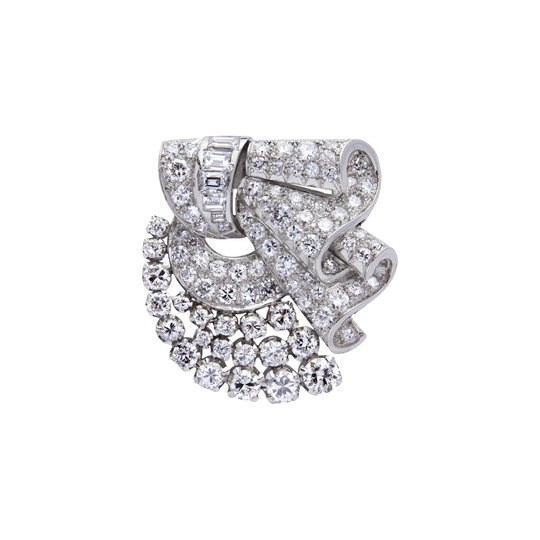 French Art Deco Platinum and Diamond Clip Brooch, 4.75ct, c. 1935