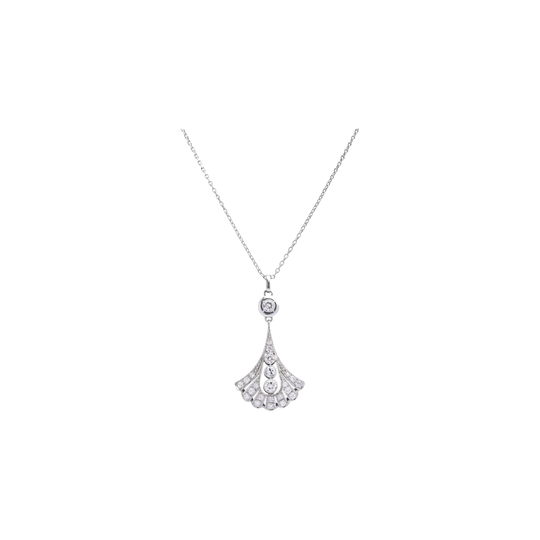 Art Deco Platinum Diamond Fan Necklace with G/SI Brilliant-Cut Diamonds, 0.98ct