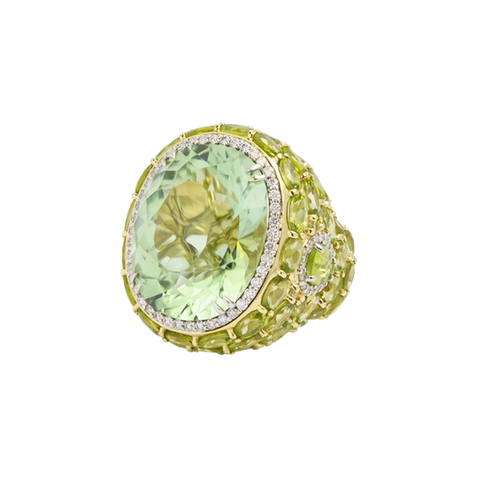 Hubert 18K Yellow and White Gold Cocktail Ring with 33 ct Green Tourmaline, Peridot and Diamonds