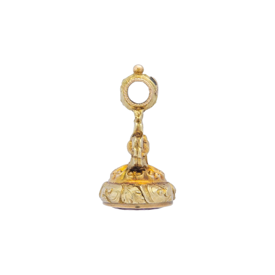 Early Victorian Gold-Filled Amethyst Intaglio Fob Seal, c.1840, Hare Motif, Monogram SAB