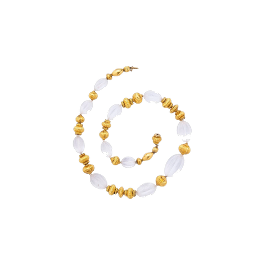 Carved Rock Crystal and Gold Leaf 'Lantern' Bead Necklace