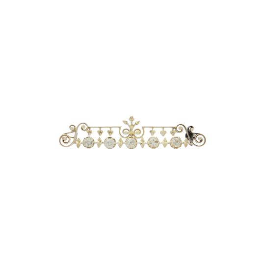 Late Victorian 18ct Yellow Gold Bar Brooch with Five Old Mine Cut Diamonds, 1.25ct