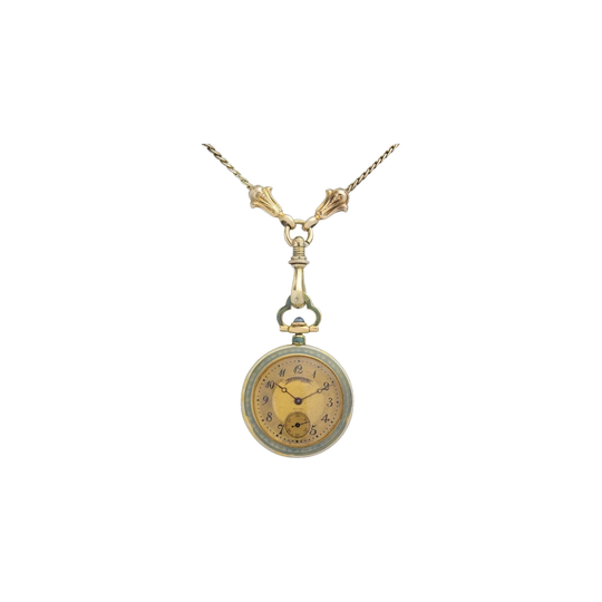 Tiffany & Co Art Nouveau 18 Karat Yellow Gold Enamelled Pendant Watch on Chain, Longines 17-Jewel, c.1915