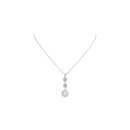 Edwardian Platinum and 14 Karat White Gold Lavalier Necklace with Old European Cut Diamonds, 1.84 Carat