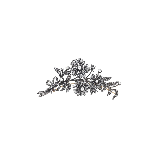 19th Century French 18kt Yellow Gold and Diamond ‘En Tremblant’ Floral Spray Brooch