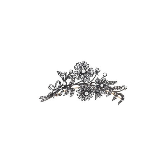 19th Century French 18kt Yellow Gold and Diamond ‘En Tremblant’ Floral Spray Brooch