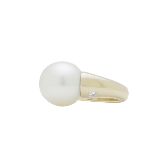 Rhodium-Plated 18k White Gold South Sea Pearl and Diamond Ring
