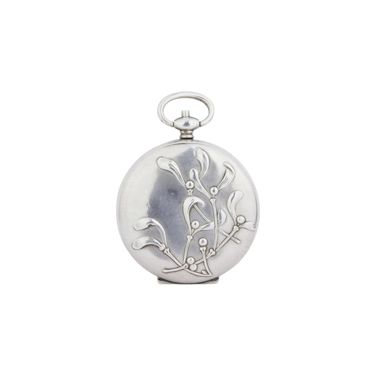 Large French Silver Mistletoe Locket, c. 1900