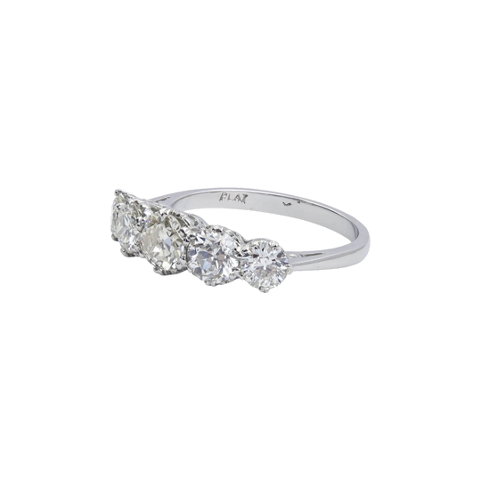 Antique-Style Platinum Five-Stone ‘London Bridge’ Ring with Old European Cut Diamonds, 2.03 ct