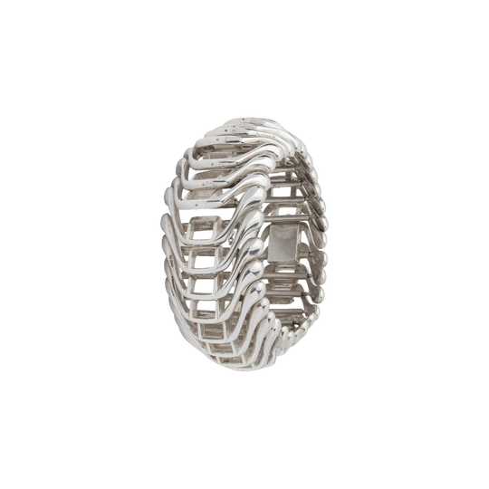 Mid-20th Century Scandinavian-Style Modernist Sterling Silver Articulated Bracelet, Unmarked with Safety Chain