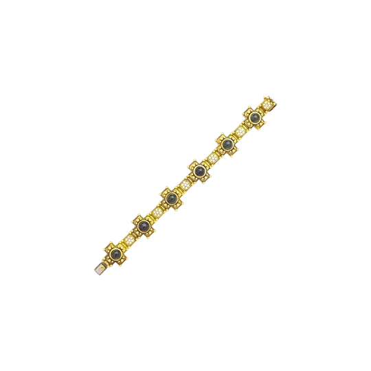 Barry Kieselstein-Cord 18K Yellow Gold Green Tourmaline and Diamond Maltese Cross Bracelet, 1993