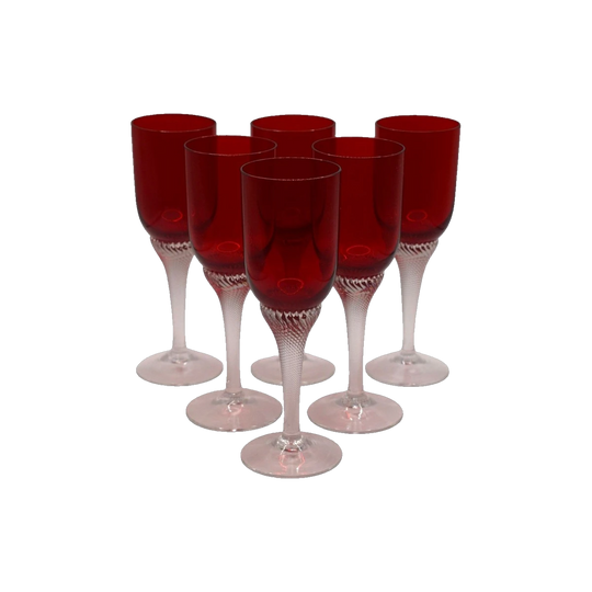 Bohemia Red Liquor/Cordial Glasses Twisted Stem. Set of 6