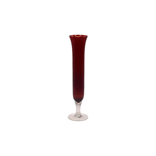 Vintage ruby red long stemmed bud vase.