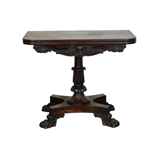 Antique English George IV Brazilian Rosewood Swivel-Top Card Table with Green Baize, c. 1820–1830