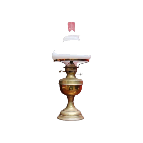 c.1920s Brass Duplex Oil Lamp with Milk Glass Shade and Clear Chimney