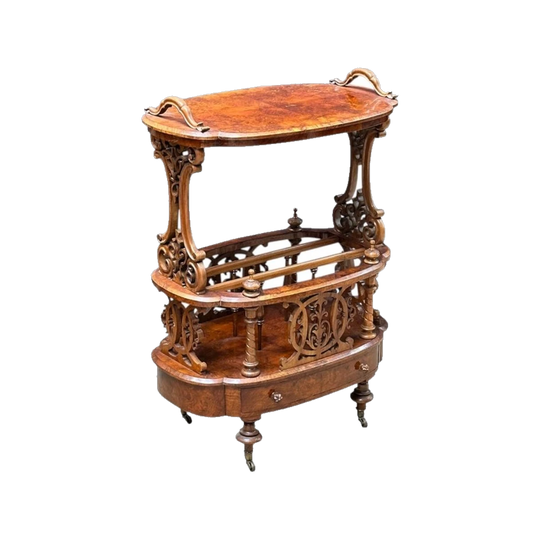 English Burr Walnut Oval Canterbury Music Stand, c.1870