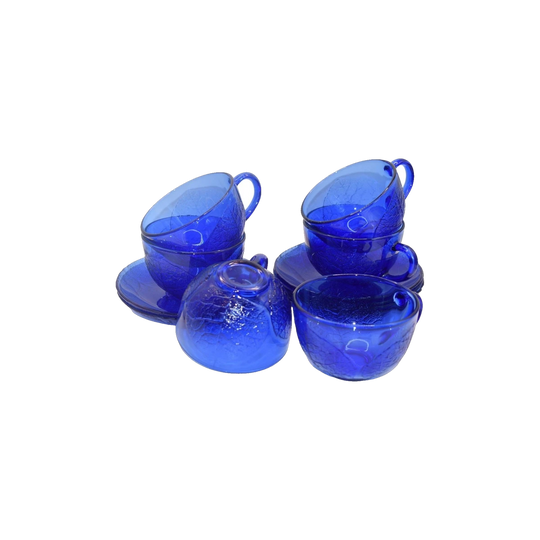 Vintage Set of 6 Aspen Cobalt Blue Cups and Saucers by ARCOROC - Made in France