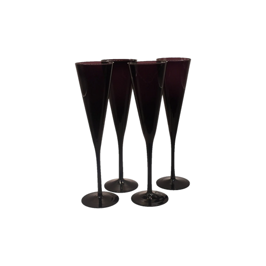 Tall stemmed trumpet styled Amethyst/Purple Champagne flutes. Set of 4