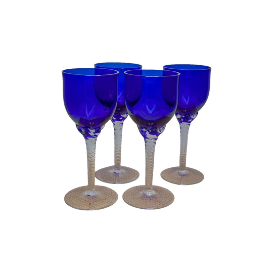 Vintage Cobalt Blue Glasses with Twisted Stem