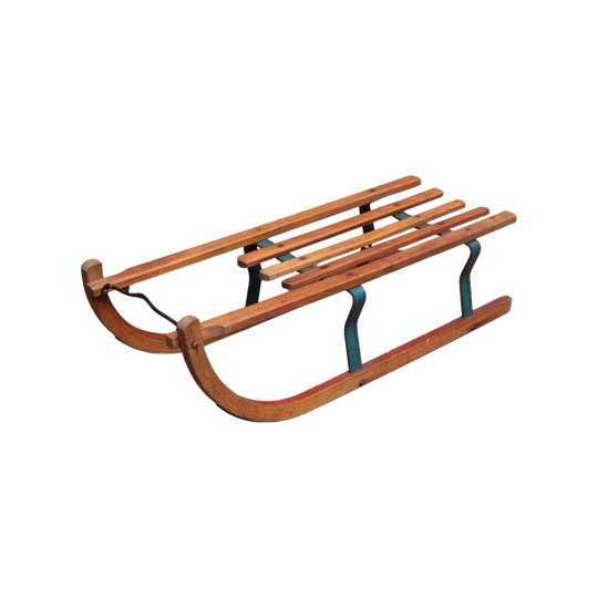 Vintage German Oak Child’s Sleigh by Davos Germina, Stamped Made in G.D.R.