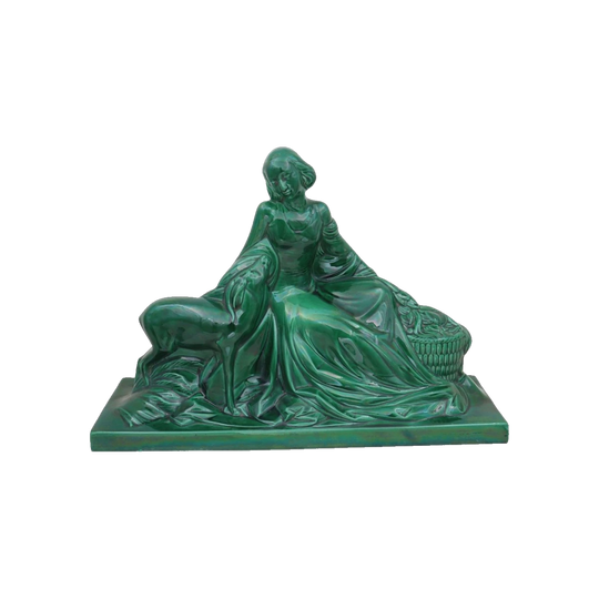Large French Art Deco figure of woman with a deer