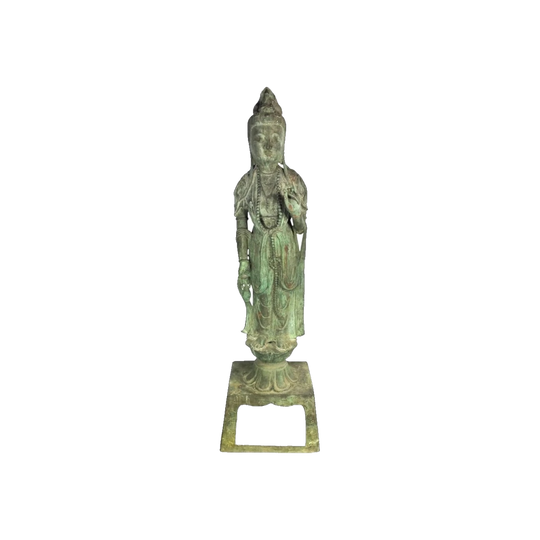 19th Century Cast Bronze Guanyin Statue on Lotus Base