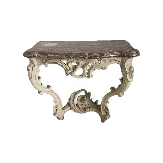Antique French Louis XV Style Painted Console Table with Rouge Marble Top, Late 18th–Early 19th Century