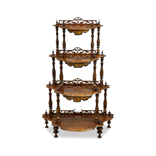 19th-Century Victorian Walnut Four-Tier Whatnot, c. 1870