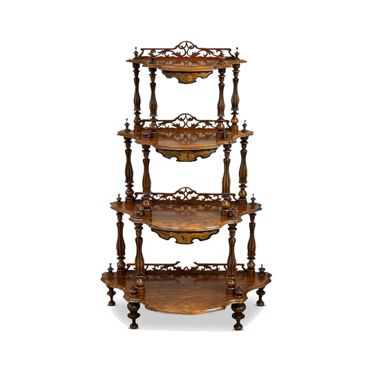 19th-Century Victorian Walnut Four-Tier Whatnot, c. 1870