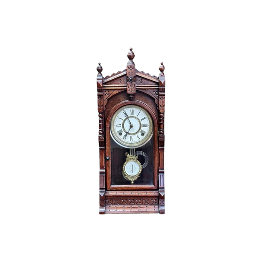 Ansonia Carved American Walnut Mantel Clock, 8-Day Movement, c. 1900