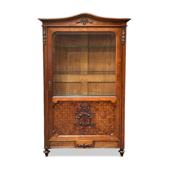 French Walnut Parquetry Single-Door Display Cabinet with Ormolu Mounts, c.1890