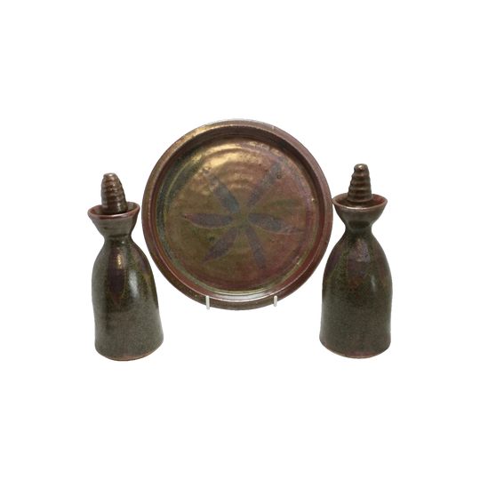Harold Hughan stoneware tray with bottles