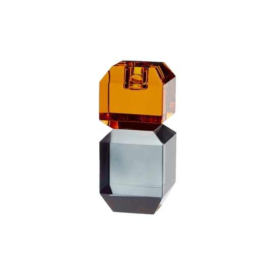 The Gem Candlestick in Amber and Smoky Grey — Hand-Crafted Danish Crystal Glass