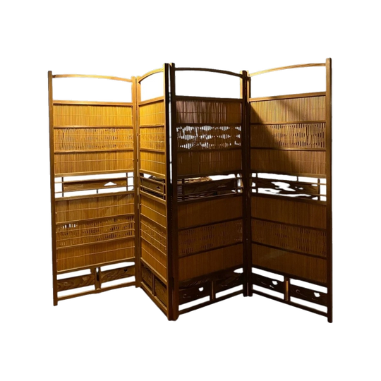 Vintage Japanese sugi wood and bamboo folding screen