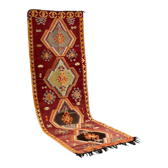 Vintage Anatolian Wool Kilim Runner, Multicolour.