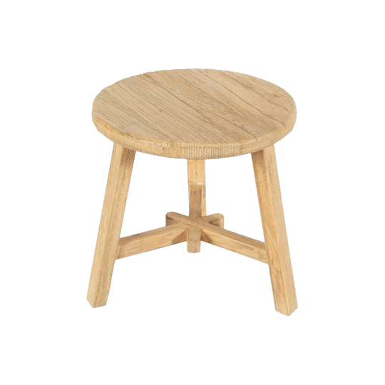 Milton Round Side Table — Recycled Elm Wood, 50 cm Dia