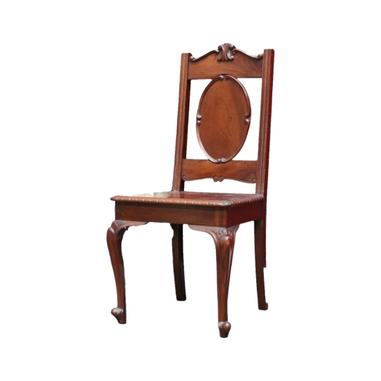 Victorian English Mahogany High-Back Church Chair with Carved Crown, c. 1910