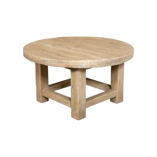 Lewes Round Coffee Table in Recycled Elm Wood, 80 cm Diameter