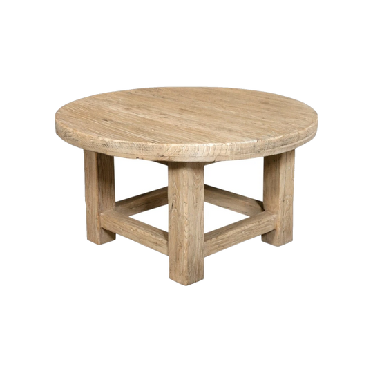 Lewes Round Coffee Table in Recycled Elm Wood, 80 cm Diameter