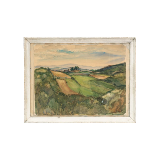 Impressionist Landscape of Fields, Watercolour, 1953, signed "Louis Reymans"