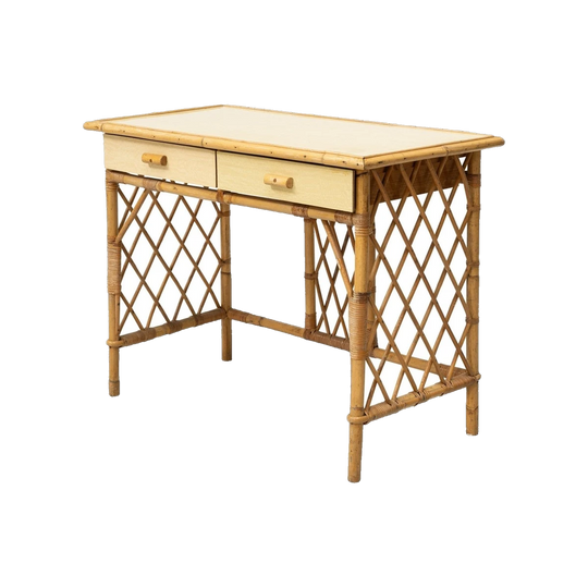 Rattan and Laminate Desk, Italy, c. 1960, in the Spirit of Louis Sognot