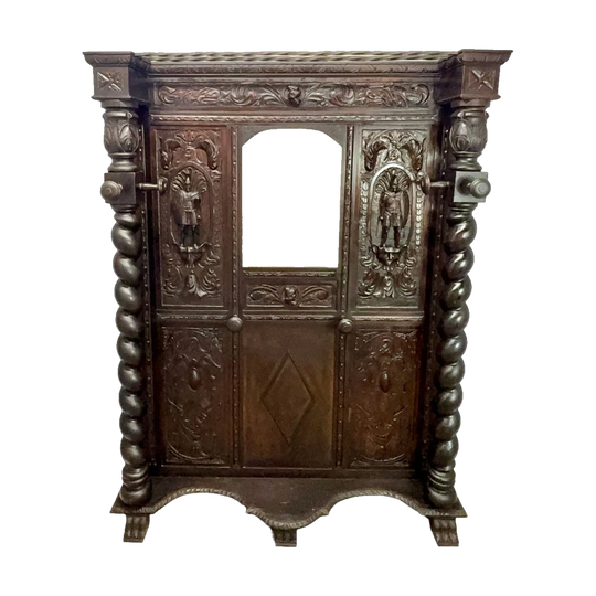 c. 1880 French Renaissance Revival Oak Hall Stand with Original Mirror