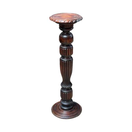 Jacobean-Style Solid Oak Pedestal, Turned Column on Round Base, 108 cm H